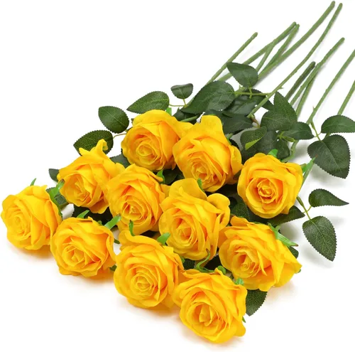 Vista 24 de Rosas Blancas Falsas Flores Artificiales - 16 Piezas Rosas Falsas Artificiales Flores de Seda con Tallos para Decoración de Centro de Mesa de Hogar