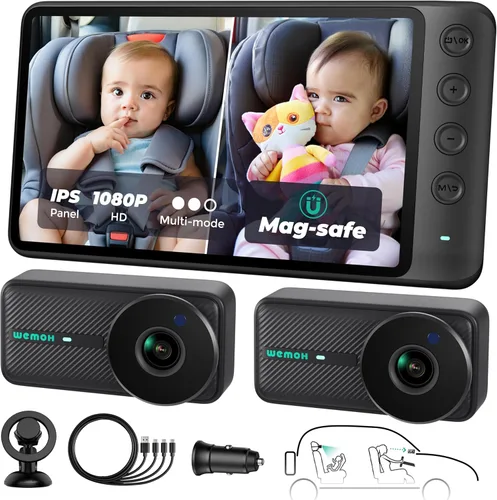 Vista 9 de NO.1 - Cámara magnética para automóvil de bebé, monitor de montaje magnético IPS de 5 pulgadas, visión nocturna automática, cámara de automóvil