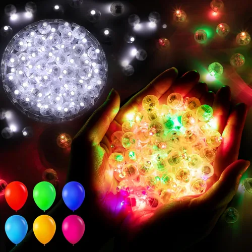Vista 8 de 100 piezas Mini Luces LED - Redondas, Tiempo de Espera Largo, Luz de Bola Multicolor, Globos de Linterna de Papel para Fiesta de Cumpleaños, Azul