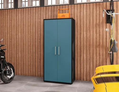 Vista 263 de Manhattan Comfort Eiffel - Armario de garaje con ruedas de 28.35 pulgadas con 1 cajón, puertas de cierre suave y 2 espacios para estanterías