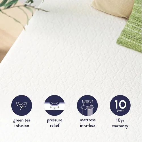 Vista 4 de Best Price - Colchón de 10 pulgadas de espuma viscoelástica de tamaño completo, cama en una caja, de gel refrescante con té verde, blanco