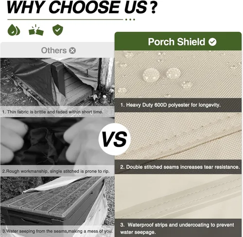 Vista 4 de Porch Shield - Caja de almacenamiento para cubierta de terraza - Cubierta impermeable al aire libre 600D para caja de 73 galones, resistente a