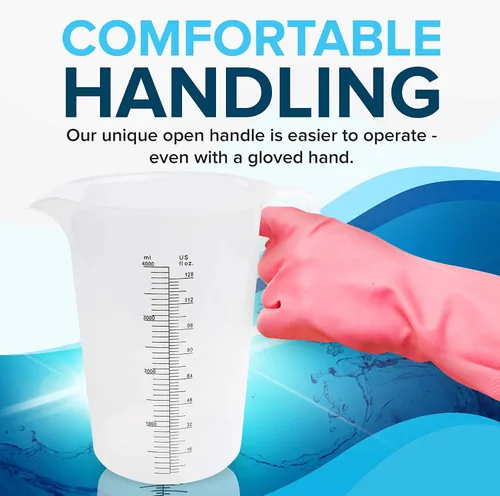 Vista 7 de ACCUPOUR 8 onzas (250 mL) jarra medidora, de plástico, multiusos - Excelente para productos químicos, aceite, piscina y césped - Incrementos