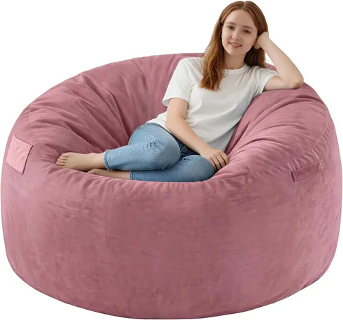 Vista 18 de Puf de 5 pies, puf grande con relleno de espuma viscoelástica, sofá puff esponjoso con funda de terciopelo holandés, puf redondo para sala de estar