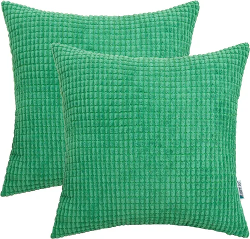 HWY 50 Juego de 2 fundas de cojín de pana verde de 18 x 18 pulgadas, fundas decorativas suaves y sólidas para sofá, cama, sala de estar, textura de