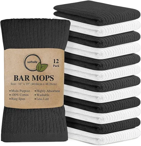 Vista 11 de Softolle Paquete de 12 toallas de 12 a 16 x 19 pulgadas, 100 % algodón, súper absorbentes, multiusos para limpieza del hogar y bar (aguamarina)