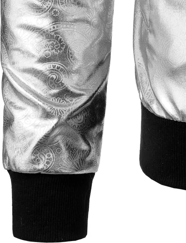 Vista 6 de ZEROYAA Chamarra estilo hipster con cremallera para hombre, diseño metálico brillante