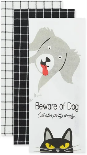 Vista 2 de DII Everyday Pets Kitchen Collection - Juego de toallas absorbentes de cocina, 18 x 28 pulgadas, Beware, 3