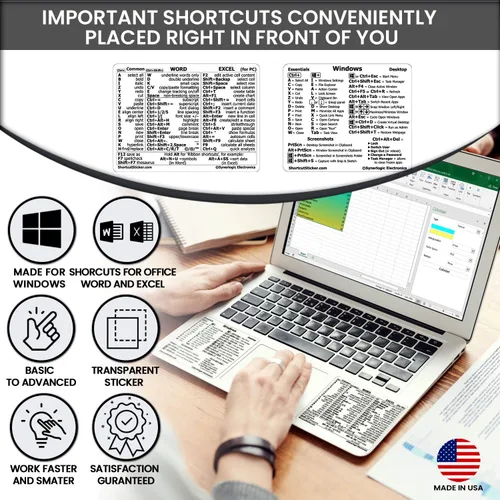 Vista 7 de SYNERLOGIC Guía de referencia rápida para Windows + WordExcel (para Windows), adhesivos de acceso directo de teclado, vinilo sin residuos