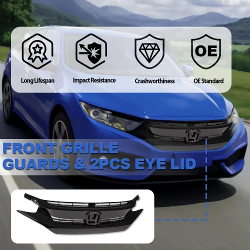 Vista 5 de PIT66 Rejilla de parachoques delantero + 2 tapas de ojo, compatible con Honda Civic 10ª generación 2016-2018, equipo original de fábrica ABS