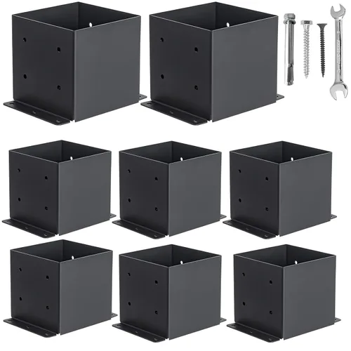 Vista 11 de Base para Poste 6x6 pulgadas, 4 Piezas, (Tamaño Interior 5.6x5.6 pulgadas) Kit de Soportes para Postes, Anclaje para Postes de Metal Negro