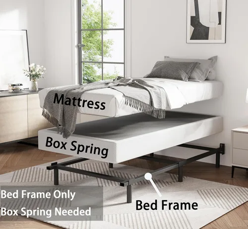Vista 10 de Base de cama de tamaño matrimonial, marco de cama Metal Basics de 9 pulgadas, base de alto perfil para somier, soporte de 9 patas, sin ruido, fácil