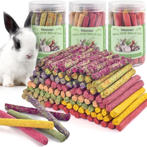 Vista 9 de Bissap 36 palitos masticables de conejo, mezcla natural de Timothy, heno, avena, zanahoria, conejito, juguetes masticables y golosinas para conejos