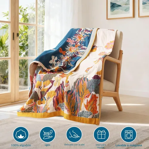 Vista 2 de Manta Bohemia – Manta suave 100% algodón para cama, 60"x80", reversible, transpirable, ligera, para otoño, todas las estaciones, decoración de casa