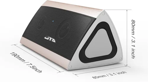 Vista 4 de JTD Altavoz Bluetooth inalámbrico portátil con sonido estéreo envolvente 3D y carcasa de metal completo, inalámbrico, manos libres, 8 horas
