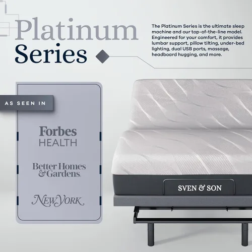 Vista 2 de Sven & Son - Base de cama ajustable Platinum tamaño Queen + colchón híbrido de muelles de 14 pulgadas (suavidad media), soporte lumbar, inclinación