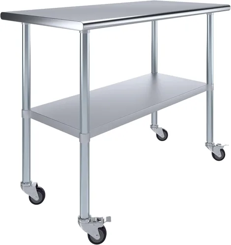 Vista 21 de AmGood Mesa de trabajo de acero inoxidable de 30 x 12 pulgadas con ruedas, mesa de metal resistente sobre ruedas, carrito de isla de cocina