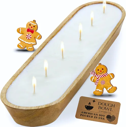 Vista 42 de Dough Bowl Candle Co. Vela de Soja Beach Linen - 3 Mechas Decoración Rústica de Granja Eliminador de Olores en Cuencos de Madera, Vela de Cuenco