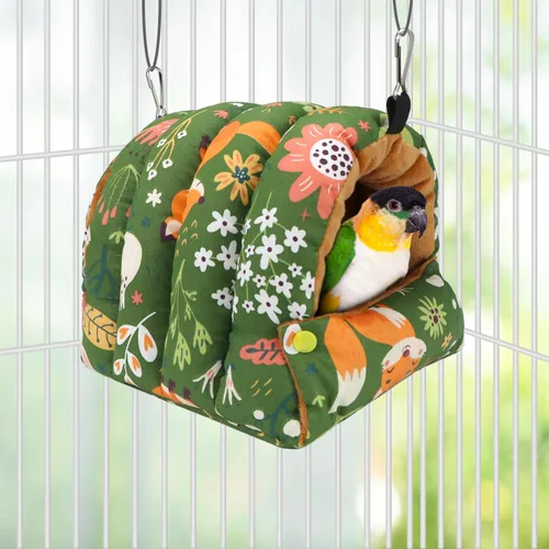 Vista 2 de Wontee Nido de Pájaro Casa de Invierno Cálido Refugio para Acostarse Cabaña Colgante para Loros, Periquitos, Caiques, Ninfas Senegal, Cacatúas, Verde