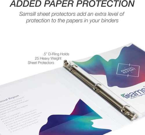 Vista 7 de Samsill - Carpeta duradera de 5 pulgadas, fabricada en los Estados Unidos, con anillos en D, transparente y personalizable, color blanco