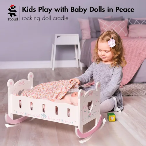 Vista 3 de ROBUD Cuna de Madera para Muñecas de Bebé, Juguetes de Cama para Muñecas de Bebé, para Muñecas de Hasta 18 Pulgadas, Accesorios para Muñecas