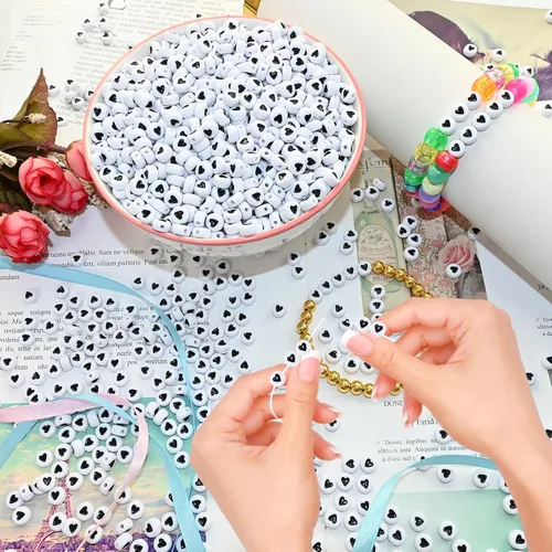 Vista 3 de Amaney - 500 cuentas redondas de acrílico blanco de 0.236 x 0.157 pulgadas (0.276 x 0.157 in), cuentas redondas de plástico sueltas para hacer