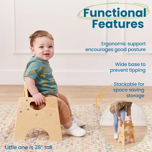 Vista 85 de ECR4Kids Silla apilable de madera para niños pequeños, 6 pulgadas, muebles para niños, lavado blanco, paquete de 2