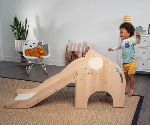 Vista 3 de Avenlur Nima - Tobogán interior con forma de elefante Montessori Waldorf, seguro, resistente y confiable, espacio de juego interior perfecto