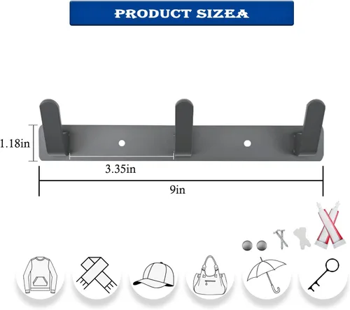 Vista 2 de Paquete de 2 percheros de pared negros, perchero de pared con 3 ganchos, perchero de estilo moderno montado en la pared, ganchos de metal