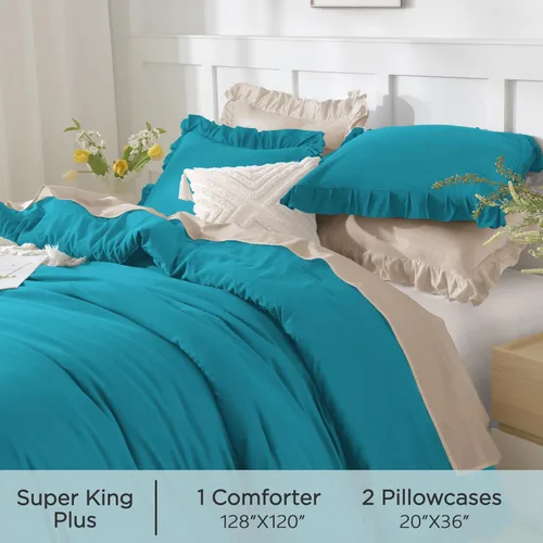 Vista 177 de Andency - Edredón beige con volantes tamaño individual, de 2 piezas, estilo rústico shabby clásico para niños, ligero y suave de microfibra