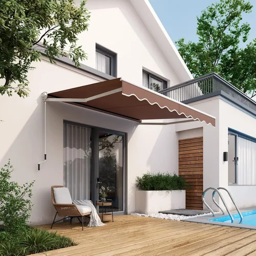Vista 2 de Tangkula Toldo Retráctil de 8 x 6.6 Pies, Sombrilla de Aluminio para Patio con Manivela y Poliéster Resistente al Agua, Cubierta de Refugio de Toldo