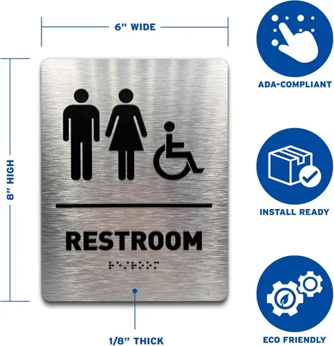 Vista 4 de GDS - Letrero de baño para baño con todo género, compatible con la ADA, accesible para silla de ruedas, iconos elevados y braille de grado 2