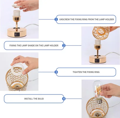 Vista 6 de Lámpara de mesa de cristal dorado, lámpara de escritorio para mesita de noche, control táctil, luz nocturna para mujer, decoración de dormitorio