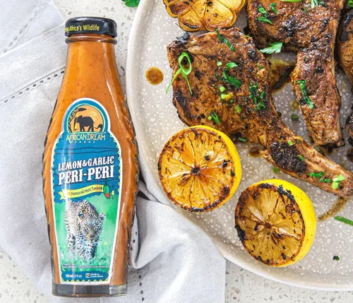 Vista 7 de African Dream Foods - Salsa picante Peri-Peri de limón y ajo Salsa picante totalmente natural Botella de 5 onzas líquidas