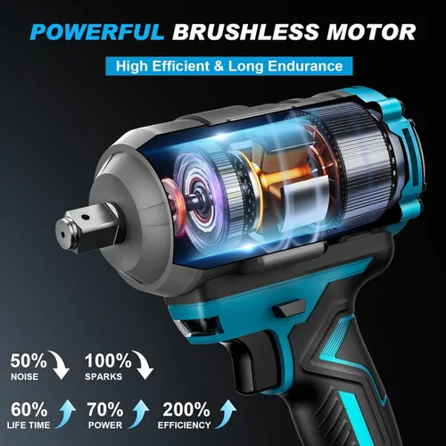 Vista 5 de Gisam Llave de impacto inalámbrica, pistola de impacto eléctrica sin escobillas de par máximo de 900 pies-lb (1200 N.m), retroceso automático de 3
