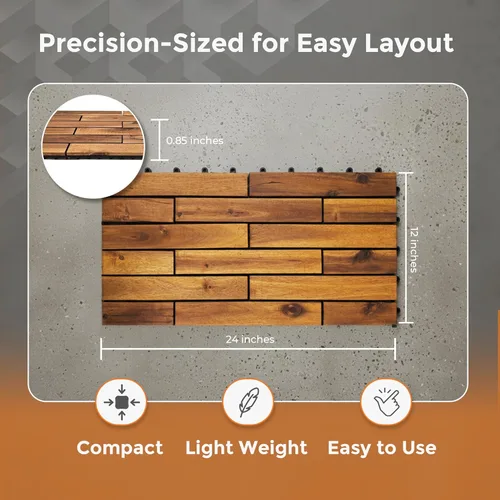 Vista 2 de Majestick Goods Azulejos largos entrelazados para terraza: suelos de madera de acacia de 24 x 12 pulgadas, para azulejos de patio, balcón