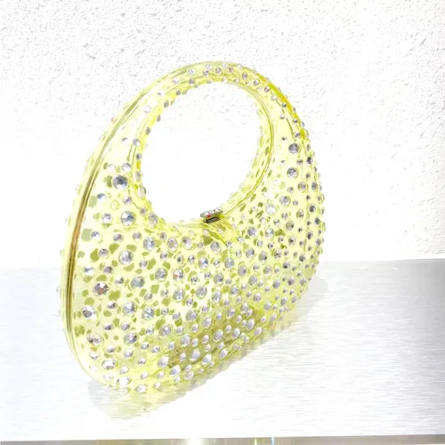 Vista 3 de Bolsa de noche para mujer, con diamantes de imitación brillantes, bolsa de acrílico con asa superior para mujer