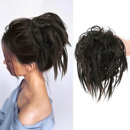 Vista 13 de KETHBE Extension de Cabello Estilo Moño Desordenado, Scrunchie Falso con Banda de Goma Elástica para Cola de Caballo, Cabello Sintético para Mujeres