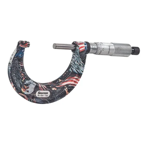 Vista 31 de Starrett Juego de micrómetro exterior con dedal de fricción suave, trinquete combinado y velocímetro - Tema American Pride, rango de juego de 0-4
