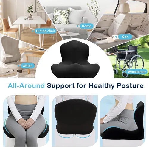 Vista 8 de Cojín de asiento para silla de oficina y automóvil, cojines ergonómicos en forma de L, cojín de espuma viscoelástica, almohada de apoyo lumbar
