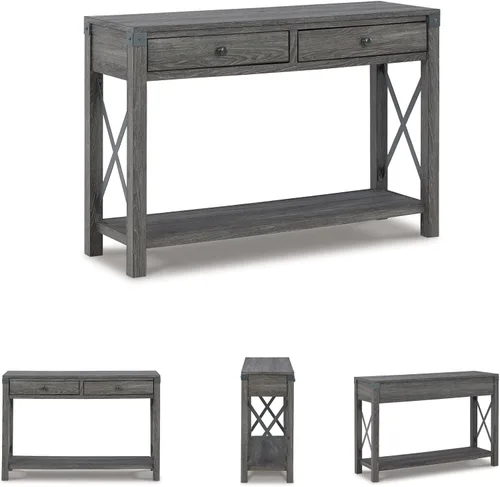 Vista 6 de Signature Design by Ashley Freedan - Mesa de sofá rústica estilo granja, color gris