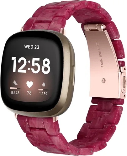 Vista 24 de Miimall Compatible con Fitbit Versa 3/Sense, bandas de resina para mujeres y hombres, correa de repuesto de acero inoxidable súper ligera