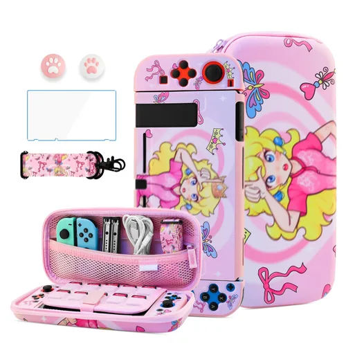 Vista 19 de HYPERCASE Cute Cat Switch Case Kit for NS Accessories Storage, with Portable Travel Carrying Bag Pouch, Soft Switch Protective Skin Cover, HD Screen
