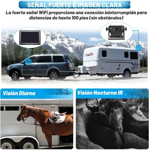 Vista 2 de Cámara de respaldo inalámbrica EWAY WiFi magnética de 1080P HD con batería recargable, sin cableado, para monitoreo trasero y reversa en coche