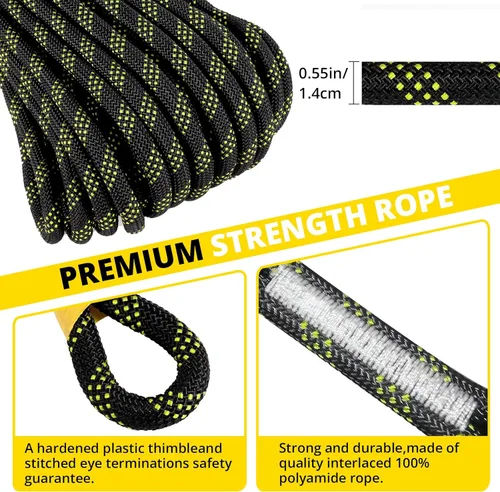Vista 3 de Arnés de seguridad con cuerda TRSMIMA: Cuerda vertical de 50 pies para techado con mosquetones de enganche y amortiguador de choques - Kit de línea