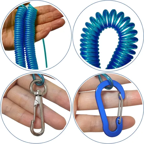 Vista 2 de Fishing Lanyard, Heavy Duty Coiled Lanyards Stainless Steel Wire Inside, Safety Rope Extension Cord Tether Retractable Fishing Accessories for Rods