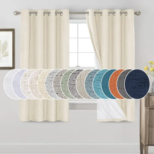 Vista 208 de Primitive - Cortinas opacas 100 % de lino texturizado natural para dormitorio, sala de estar, cortinas para ahorra energía, tela de arpillera