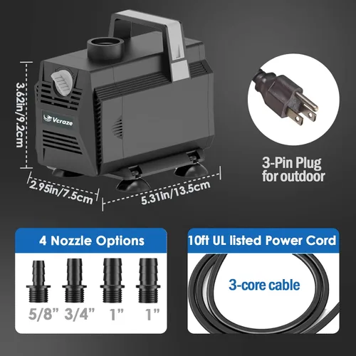 Vista 8 de Bomba de agua sumergible 600GPH/35W Bombas de fuente con control de flujo, bomba de estanque sumergible al aire libre con cable de alimentación de 3