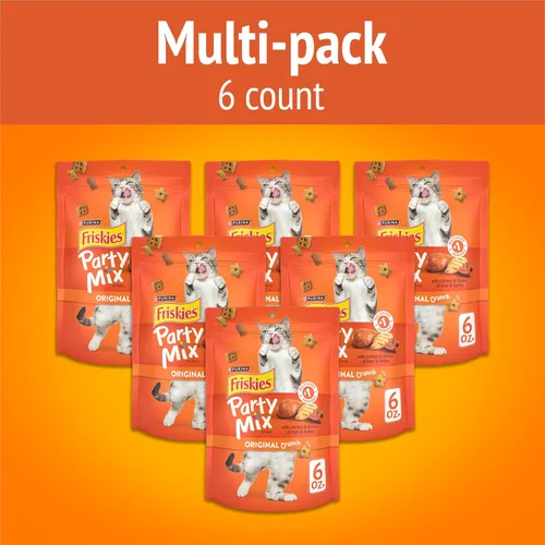 Vista 3 de Friskies Made in USA Facilities - Golosinas para gatos, Party Mix Original Crunch - (6) bolsas de 6 onzas