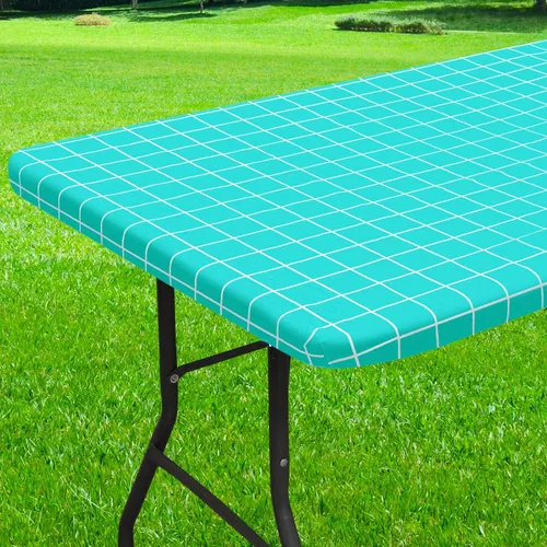 Vista 75 de Mantel rectangular, manteles de plástico elásticos ajustables con parte trasera de franela para mesas de 4 pies, manteles de vinilo impermeables